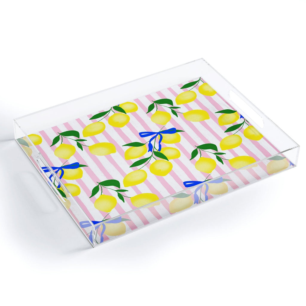 Design by Spark Zesty Lemons and Stripes Acrylic Tray