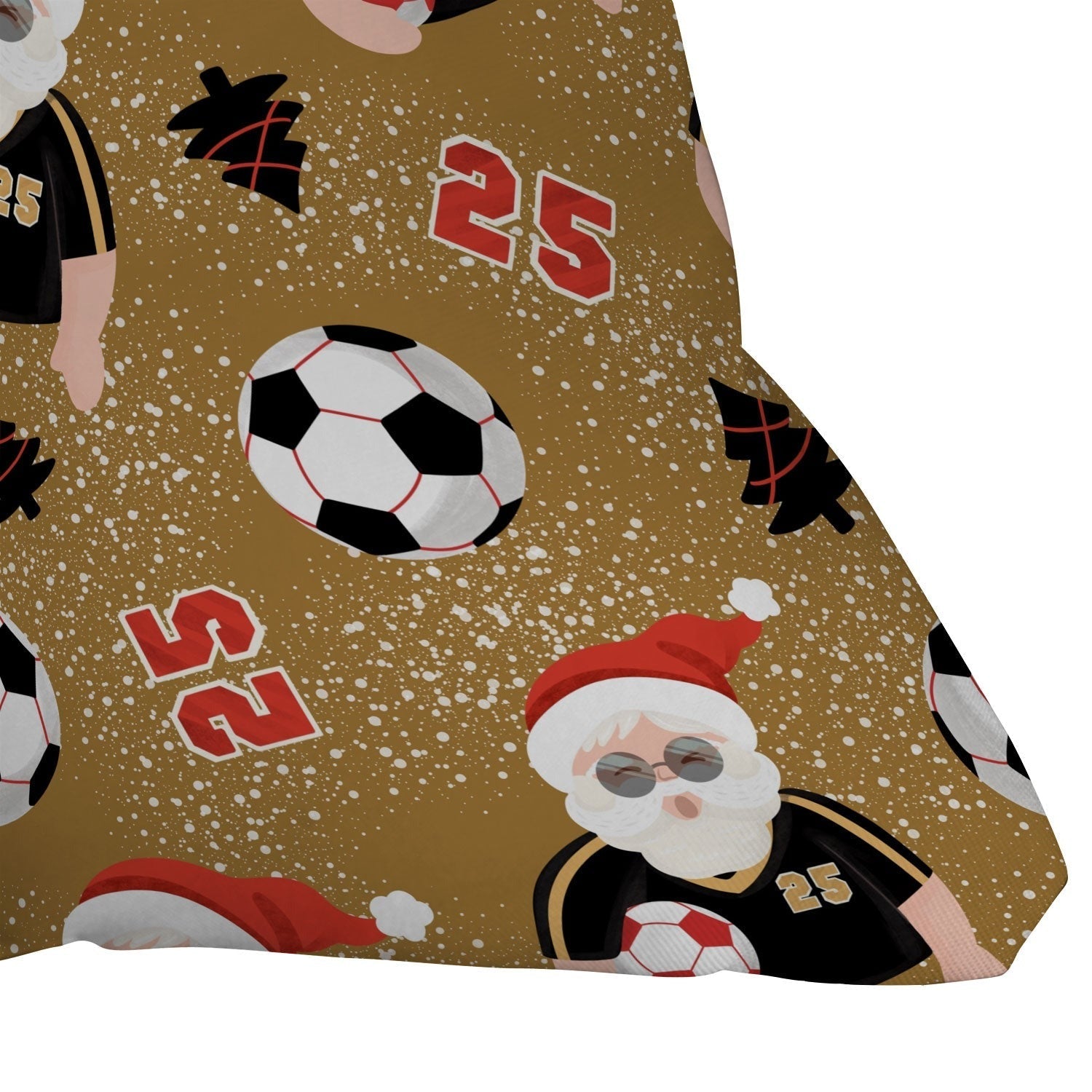 Design by Spark Sporty Soccer Santa Holiday Outdoor Throw Pillow