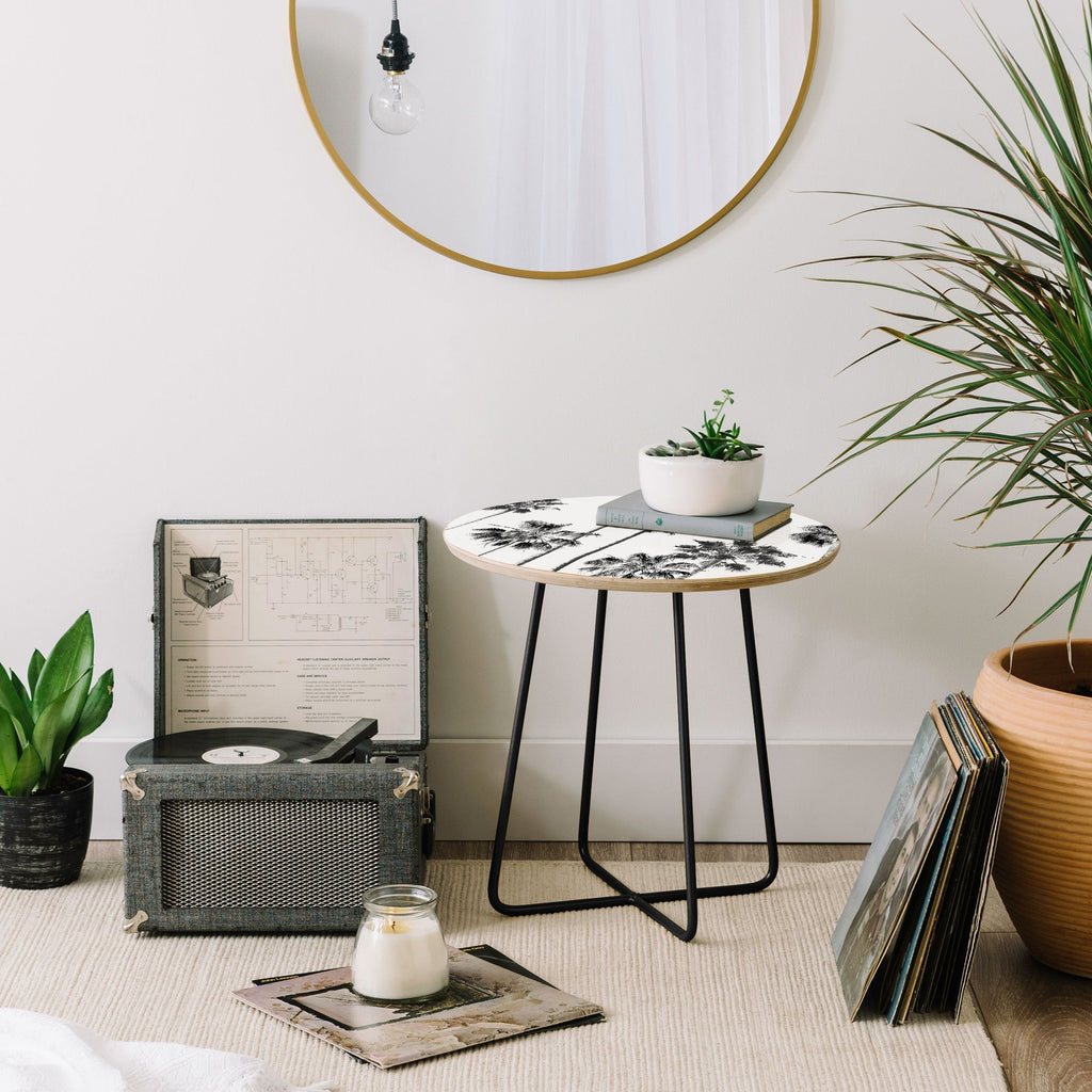 Gal Design Black And White Palms Round Side Table