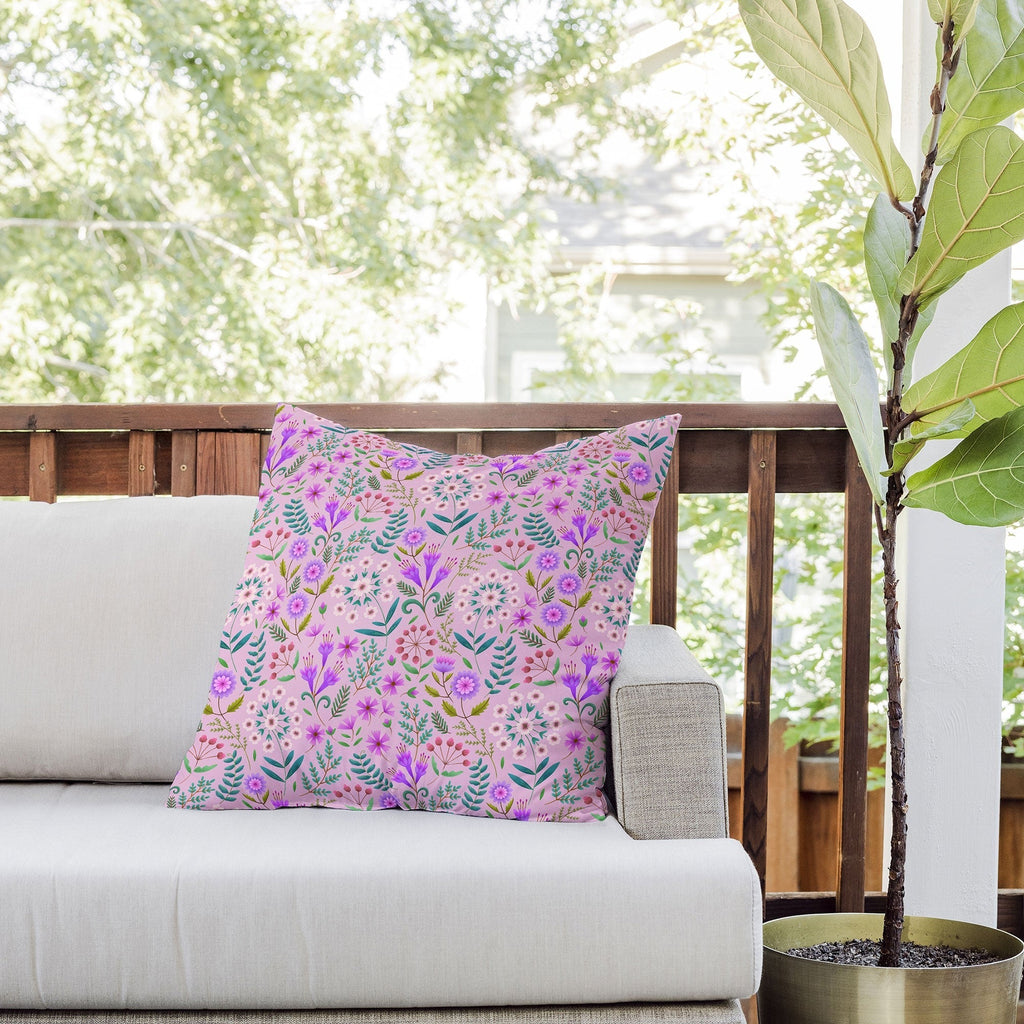 Pimlada Phuapradit Ditsy Purple Floral Half Drop Outdoor Throw Pillow