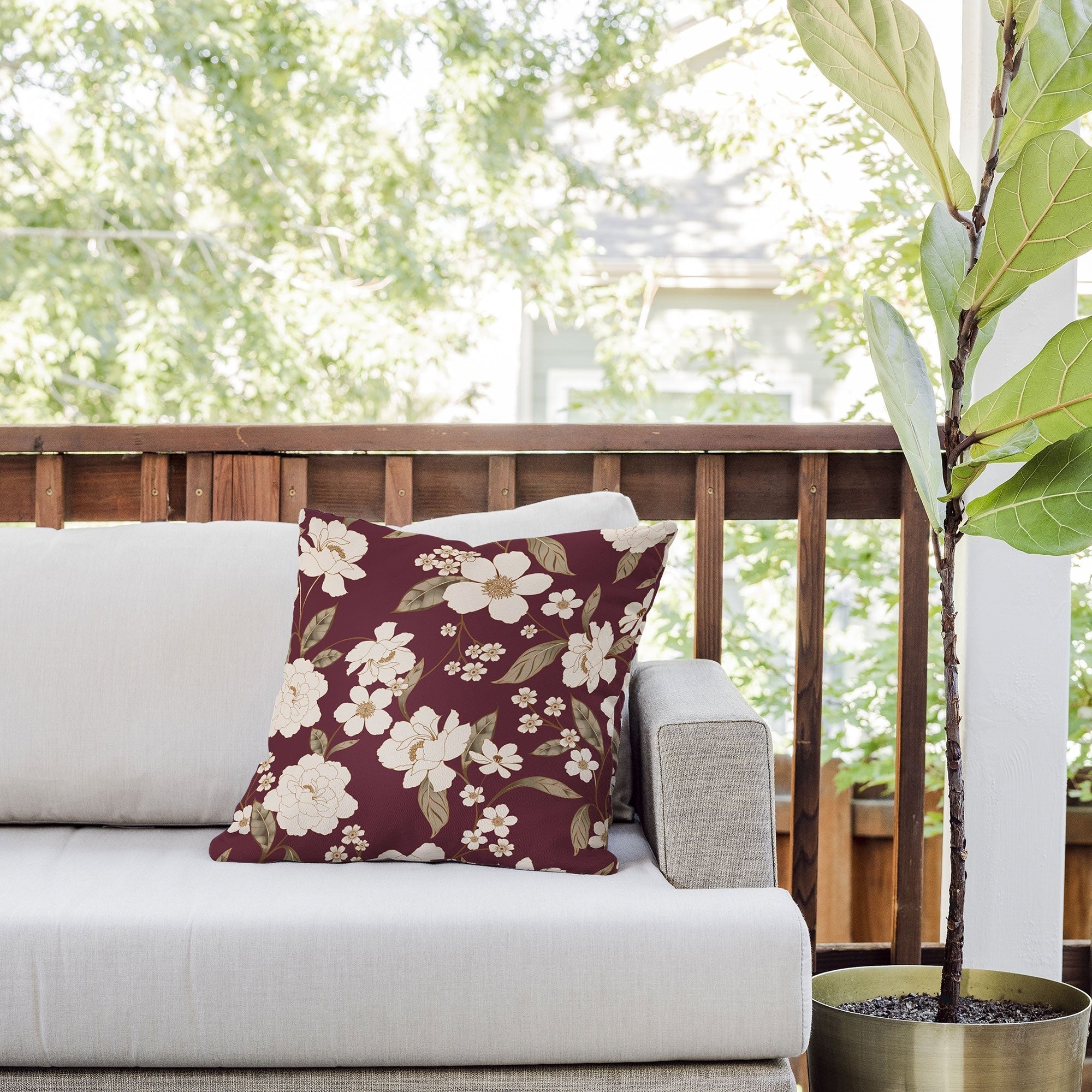 Gabriela Fuente Burgundy Floral Roberta Outdoor Throw Pillow