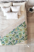 Ninola Design Botanic Retreat Loose Botanical Leaves Watercolor Green Fleece Throw Blanket