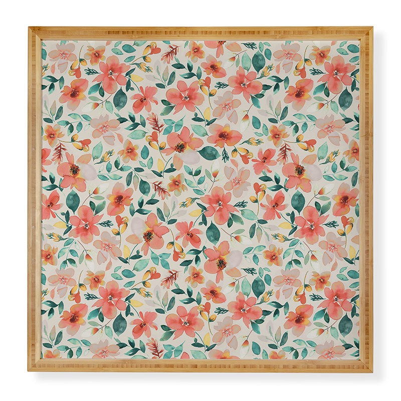 Ninola Design Botanic Retreat Tropical Whimsical Flowers Coral Green Framed Wall Art