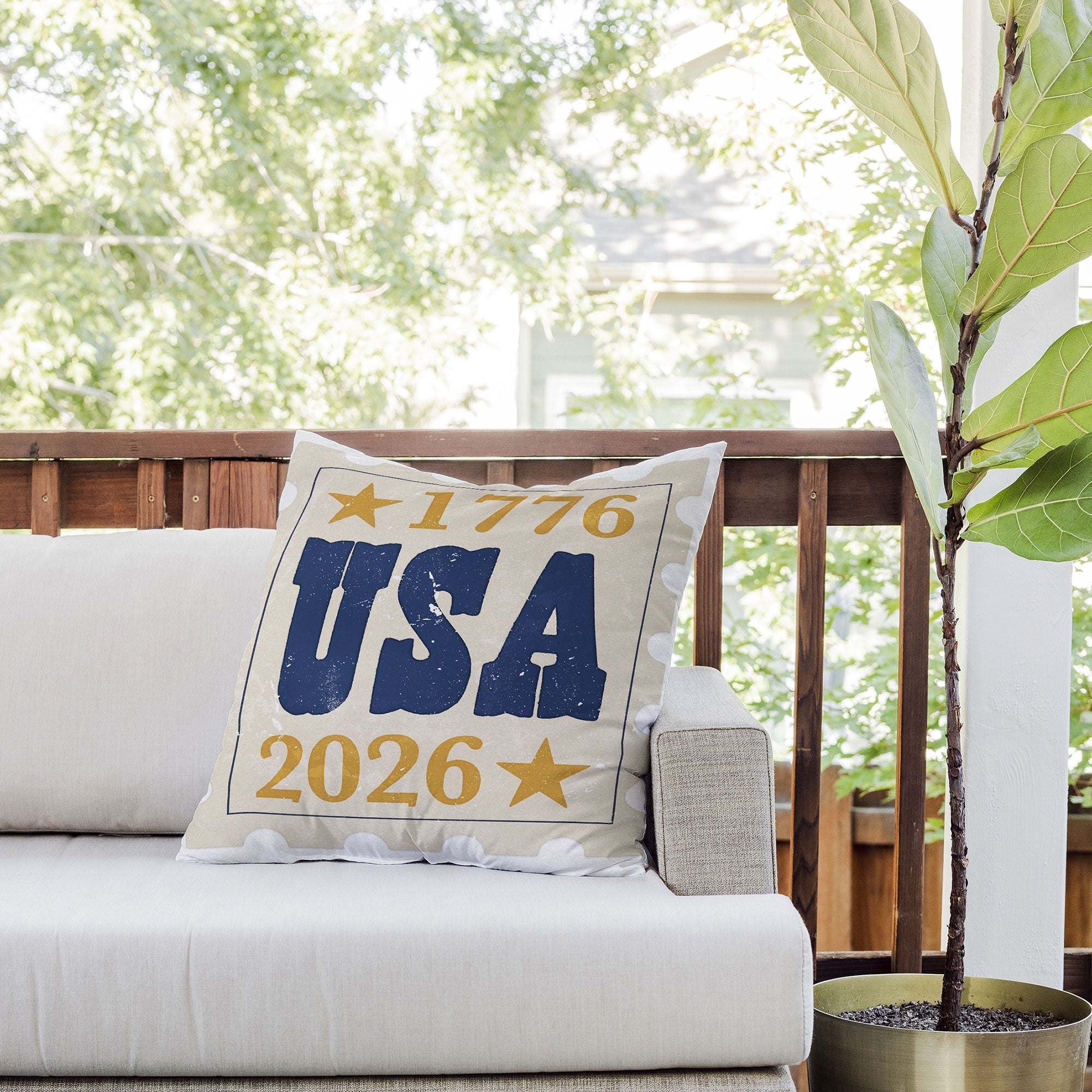 DENY Designs USA Stamp Outdoor Throw Pillow