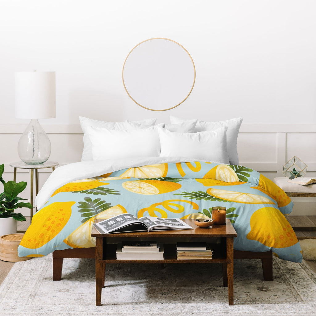 Jessica Molina Lemon Pattern on Sky Blue Duvet Cover