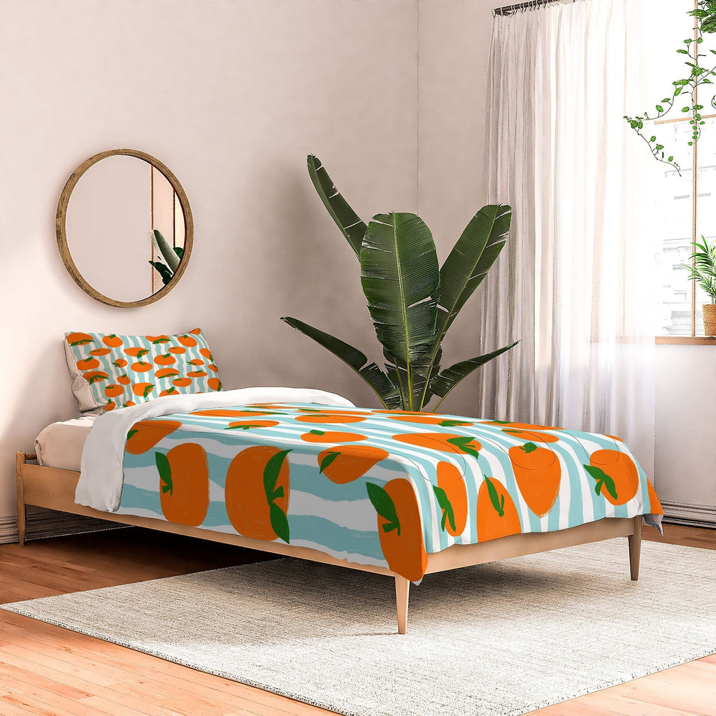 Design by Spark Zesty Oranges and Stripes Comforter