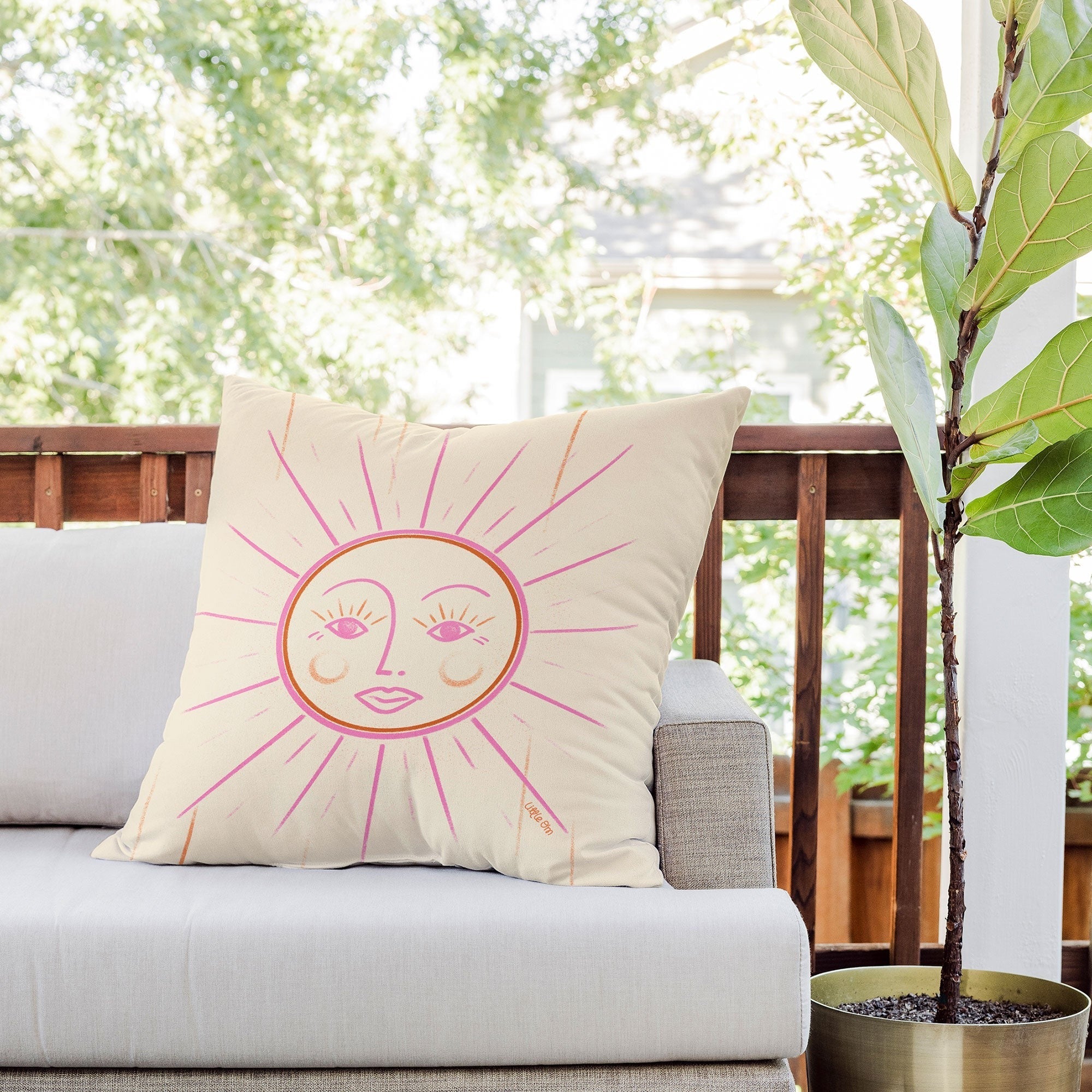 Little Om Celestial Sun cream Outdoor Throw Pillow