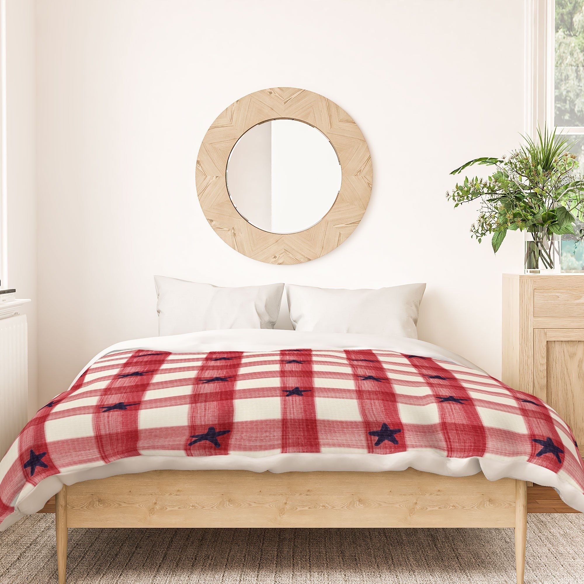 DENY Designs Red Gingham plus Stars Duvet Cover