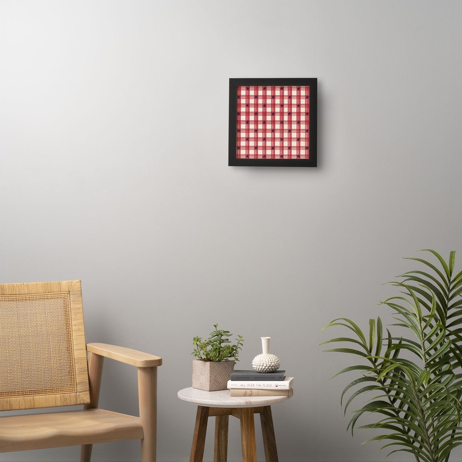DENY Designs Red Gingham plus Stars Framed Wall Art