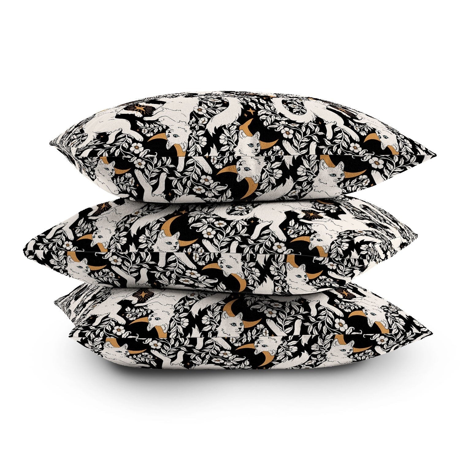 Avenie Celestial Cats Gold Outdoor Throw Pillow