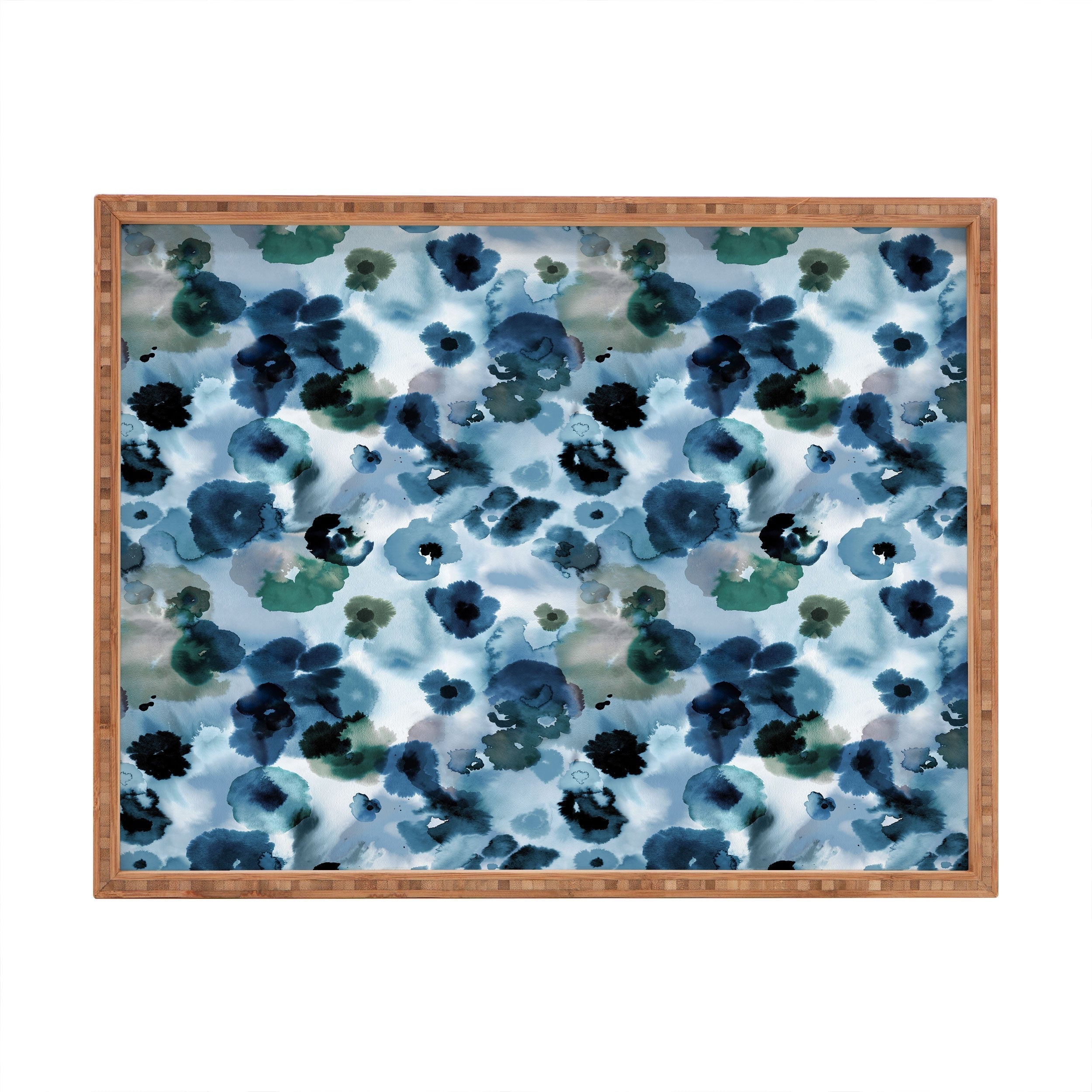 Ninola Design Botanic Retreat Ombre Abstract Watercolor Flowers Blue Navy Rectangular Tray
