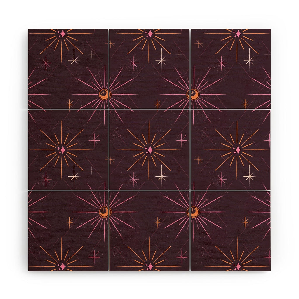 Little Om Pattern Little Moon plum Wood Wall Mural