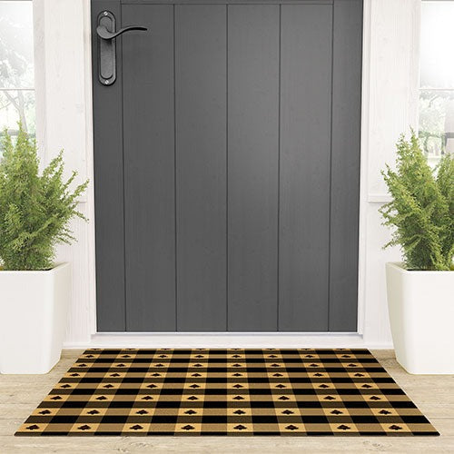 Design by Spark Black Gold Tree Tree Gingham Welcome Mat
