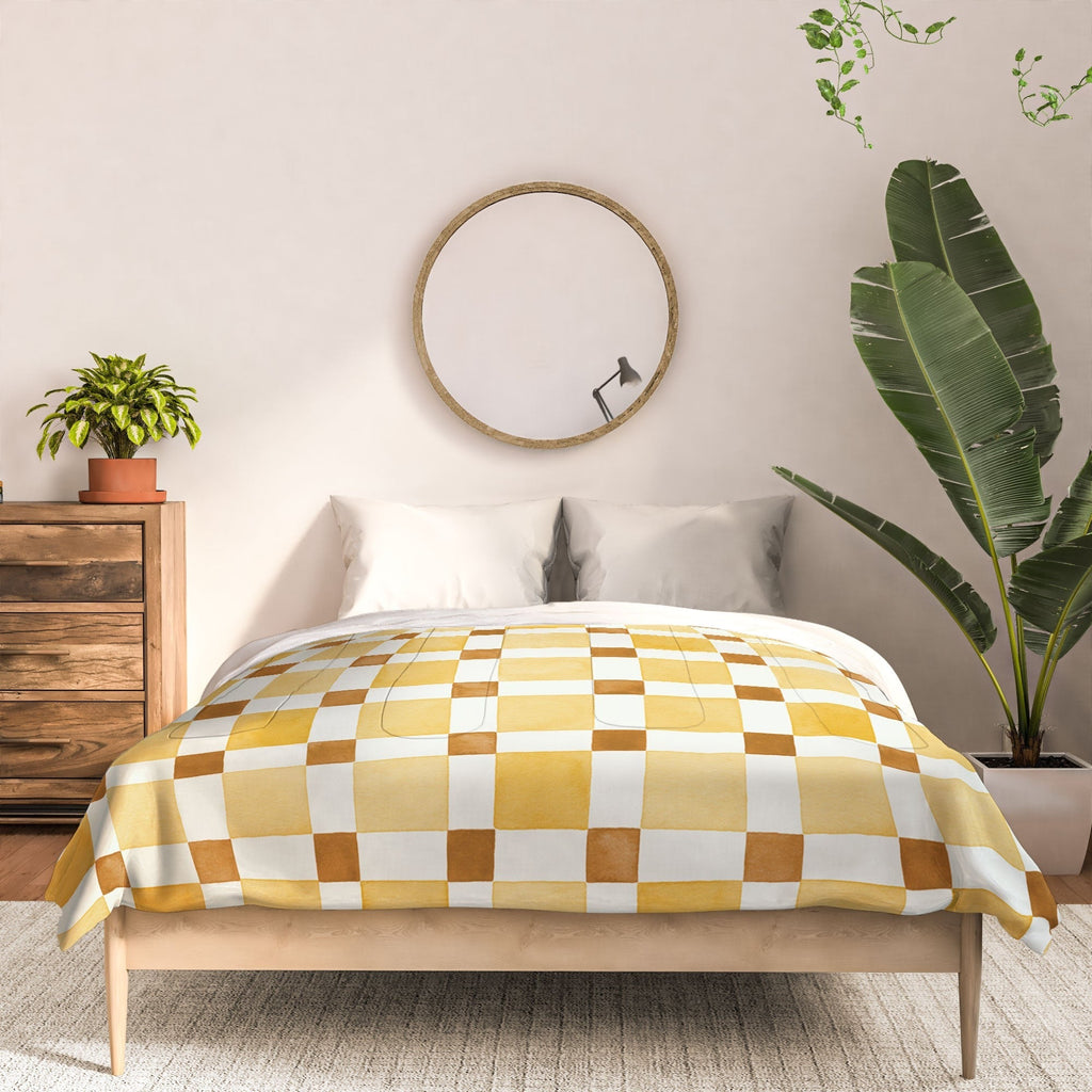 Ninola Design Everyday Artifact Checker Mosaic Tiles Geometry Yellow Comforter