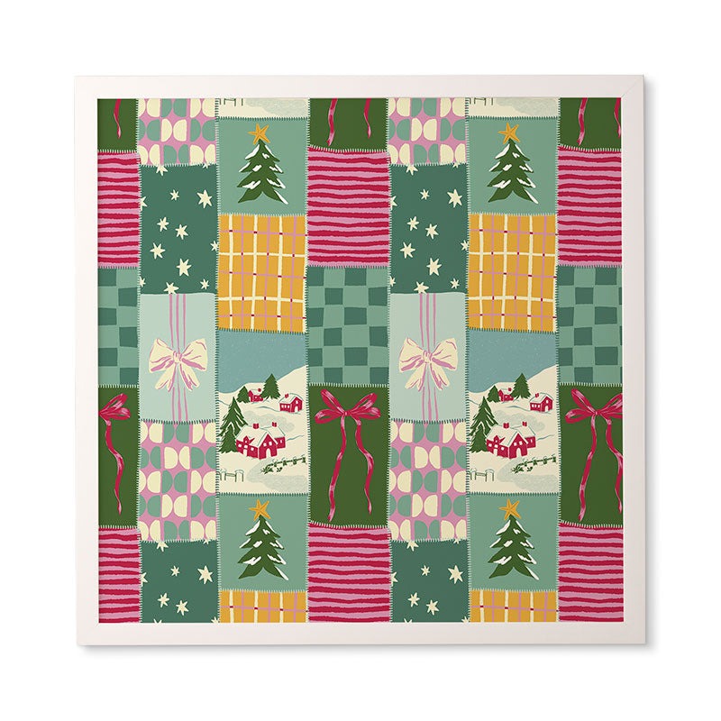 LouBruzzoni Cozy Christmas Patchwork Framed Wall Art