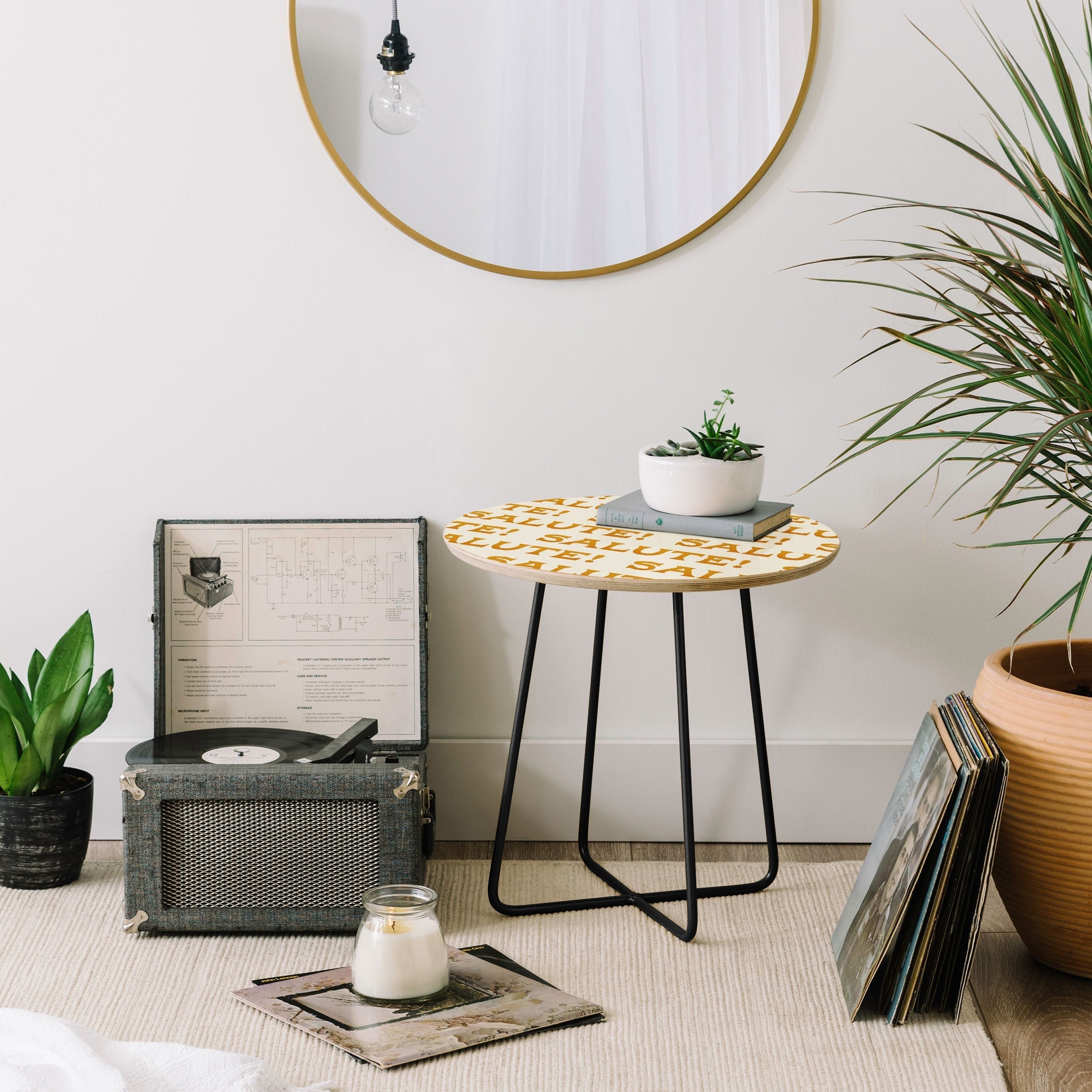 Jessica Molina Salute Gold Pattern on Cream Round Side Table