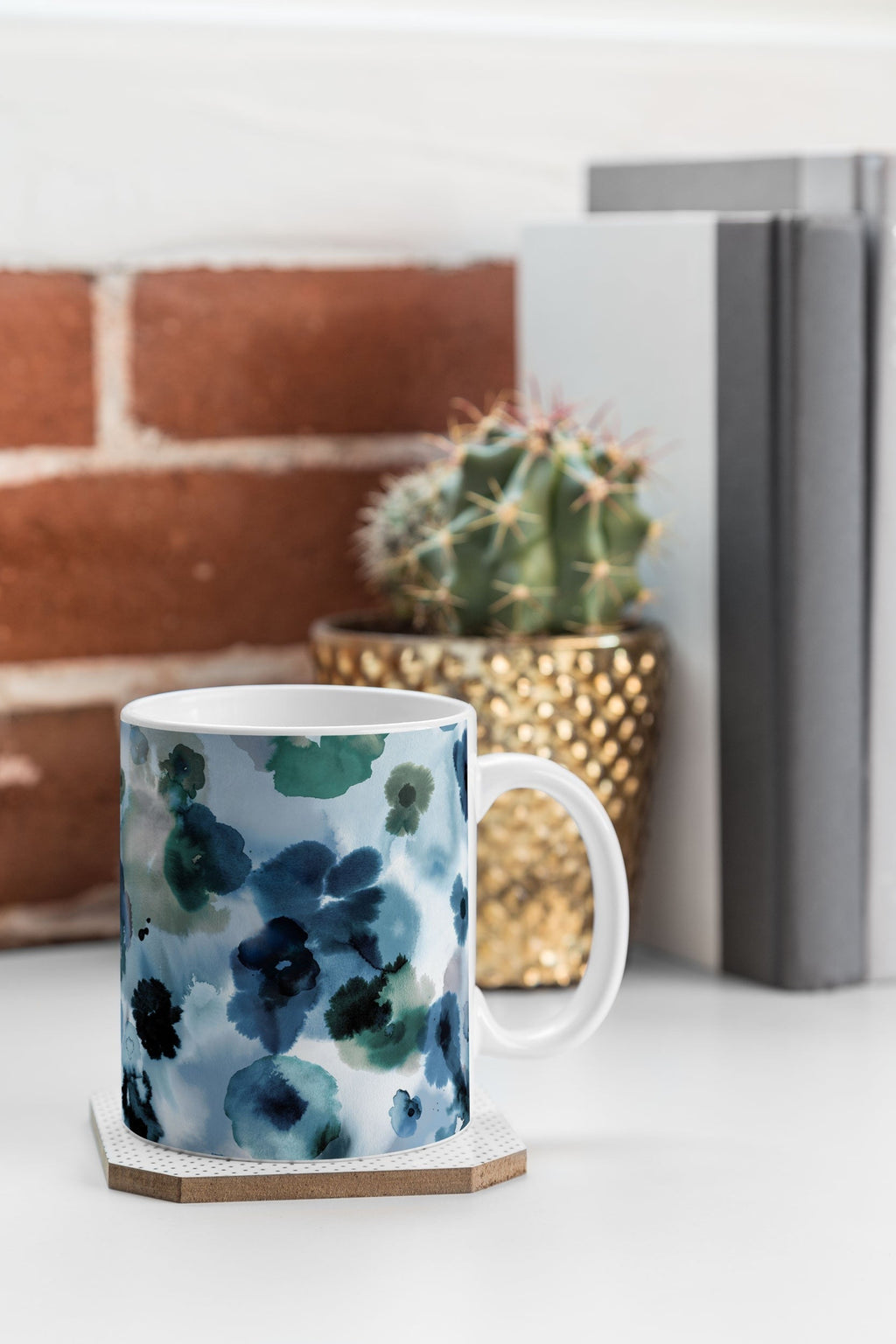 Ninola Design Botanic Retreat Ombre Abstract Watercolor Flowers Blue Navy Coffee Mug