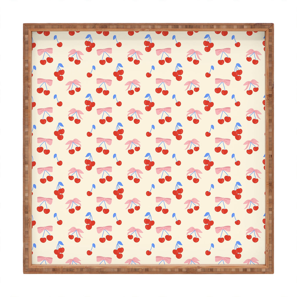 Design by Spark Cherries And Ribbons Square Tray