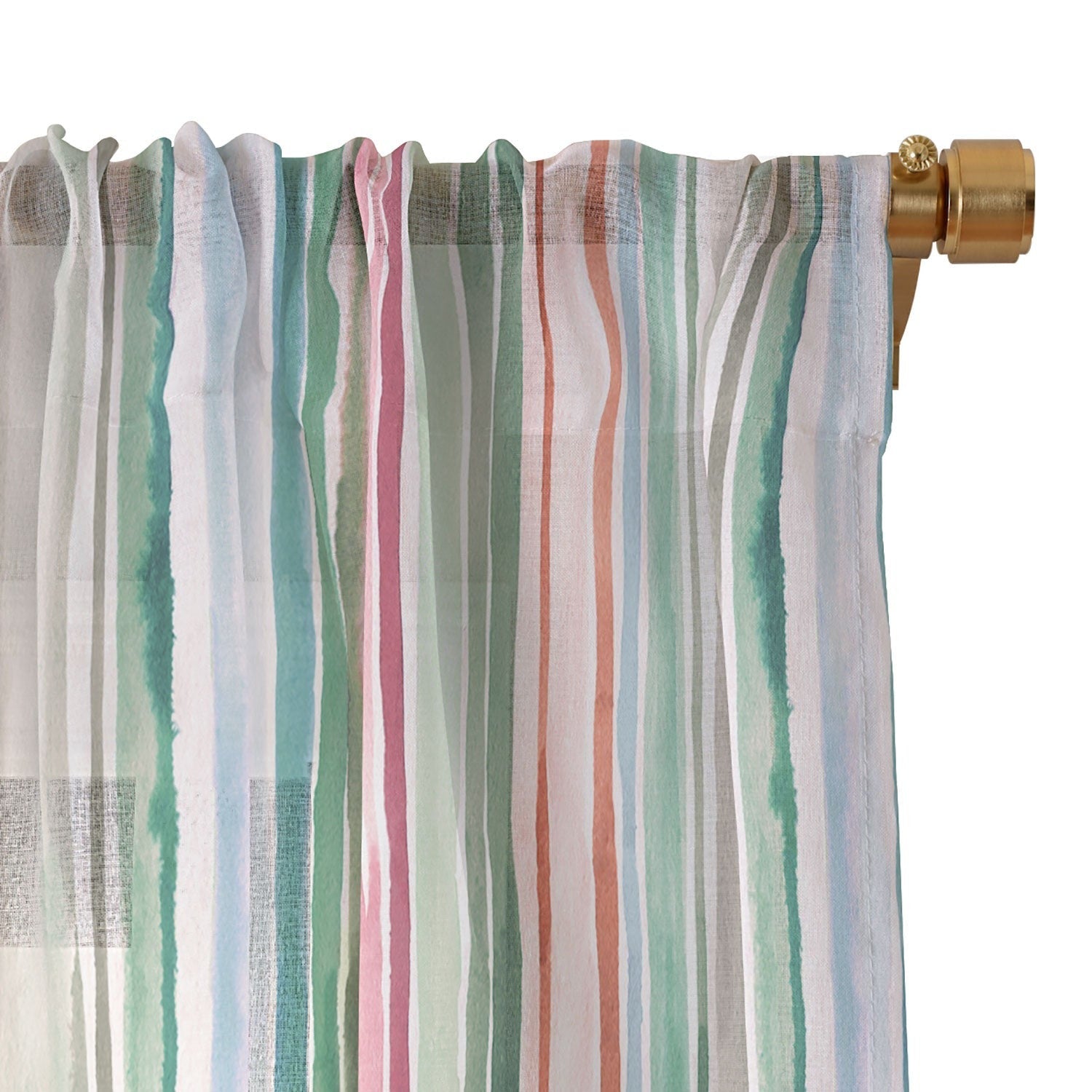 Ninola Design Botanic Retreat Watercolor Stripes Green Orange Red Sheer Window Curtain