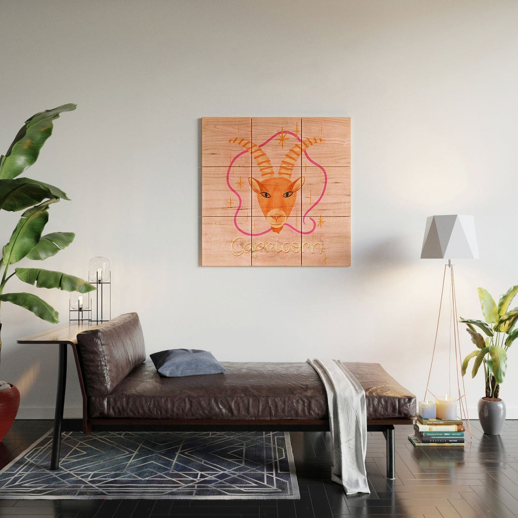 Little Om Zodiac Sign Capricorn Wood Wall Mural