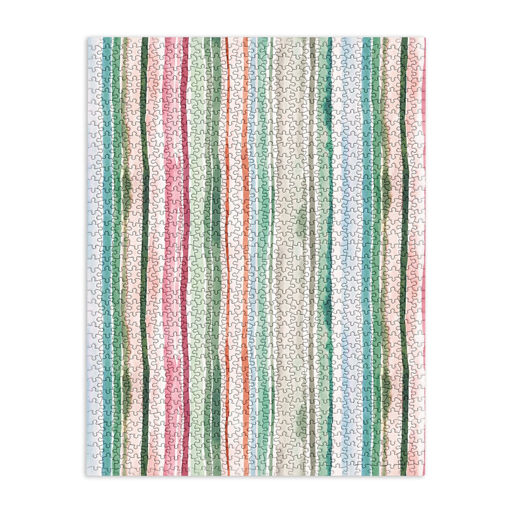 Ninola Design Botanic Retreat Watercolor Stripes Green Orange Red Puzzle