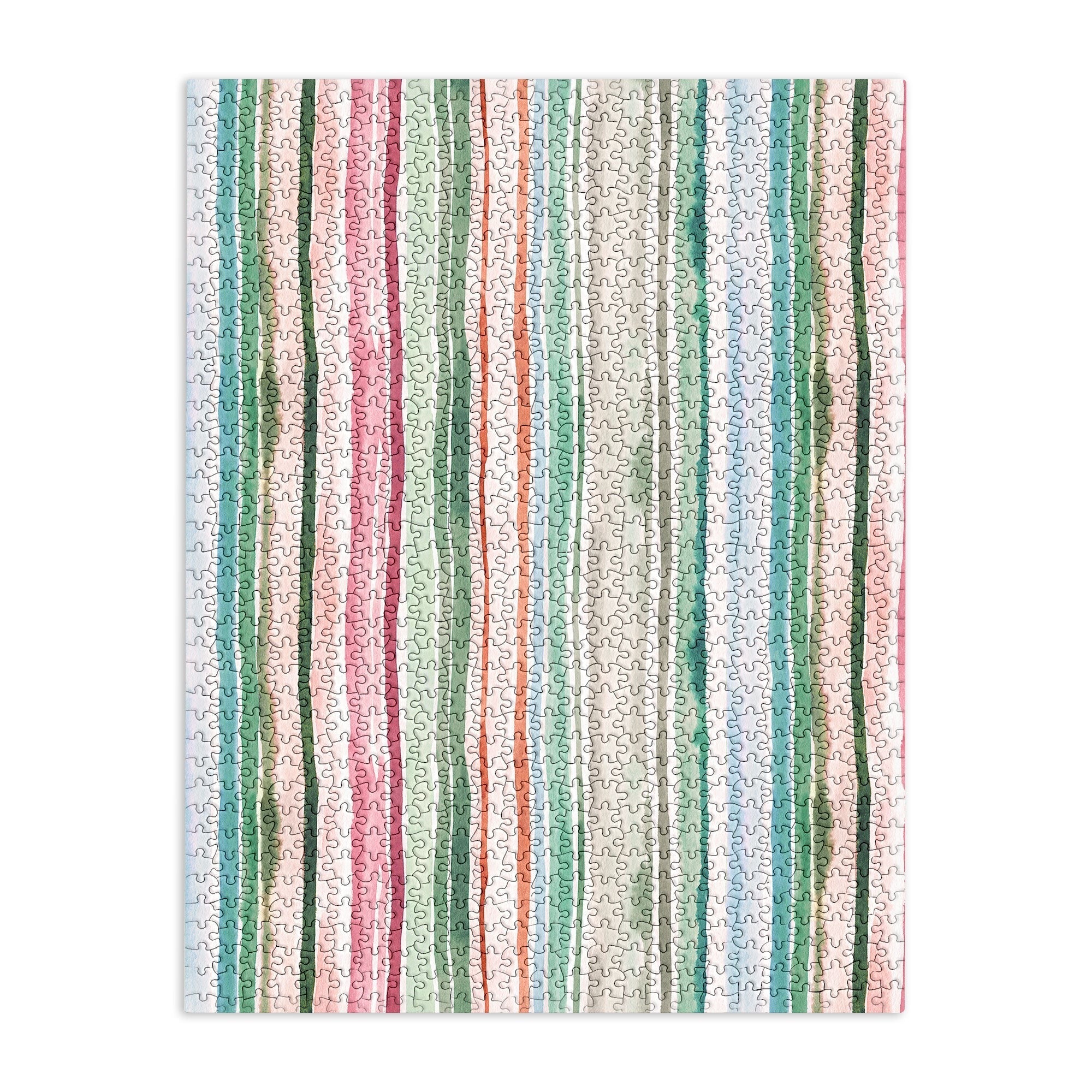 Ninola Design Botanic Retreat Watercolor Stripes Green Orange Red Puzzle