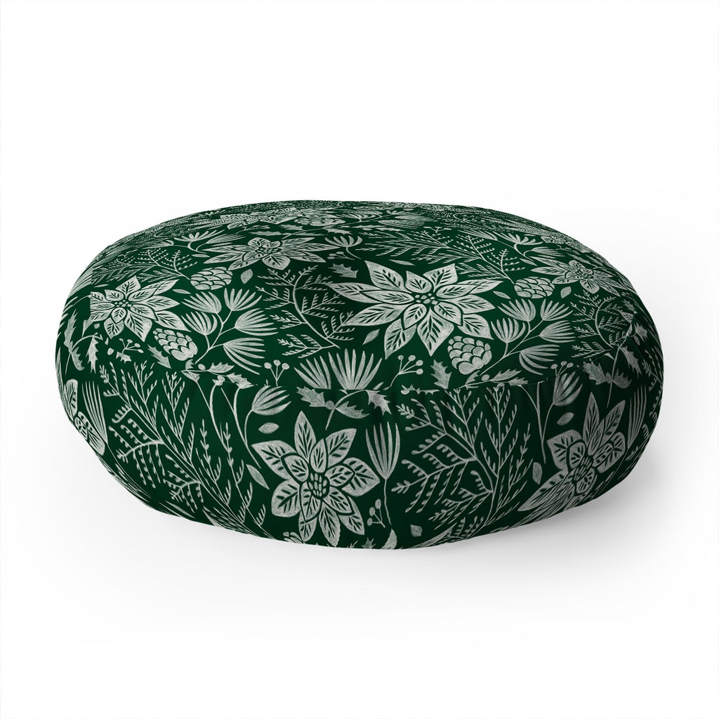 Pimlada Phuapradit Christmas Poinsettia Floor Pillow Round