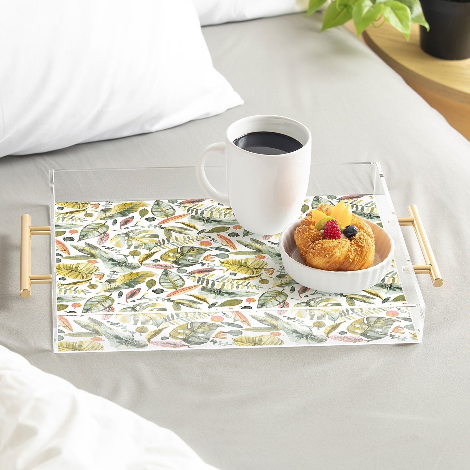 Ninola Design Botanic Retreat Tropical Jungle Leaves Botanical Green Orange Acrylic Tray