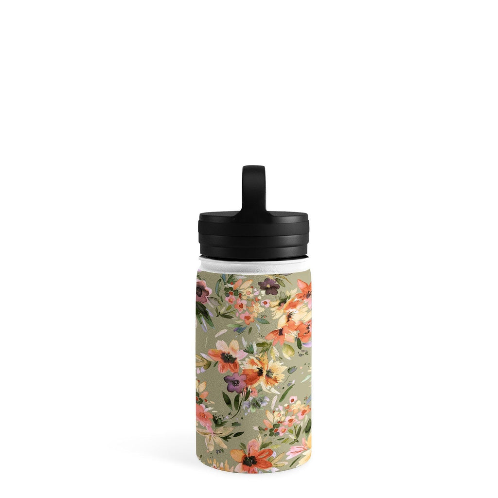 Ninola Design Botanic Retreat Painterly Tropical Flowers Sage Green Water Bottle