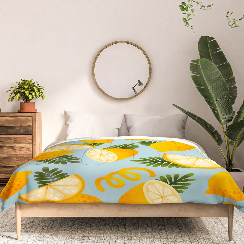 Jessica Molina Lemon Pattern on Sky Blue Comforter