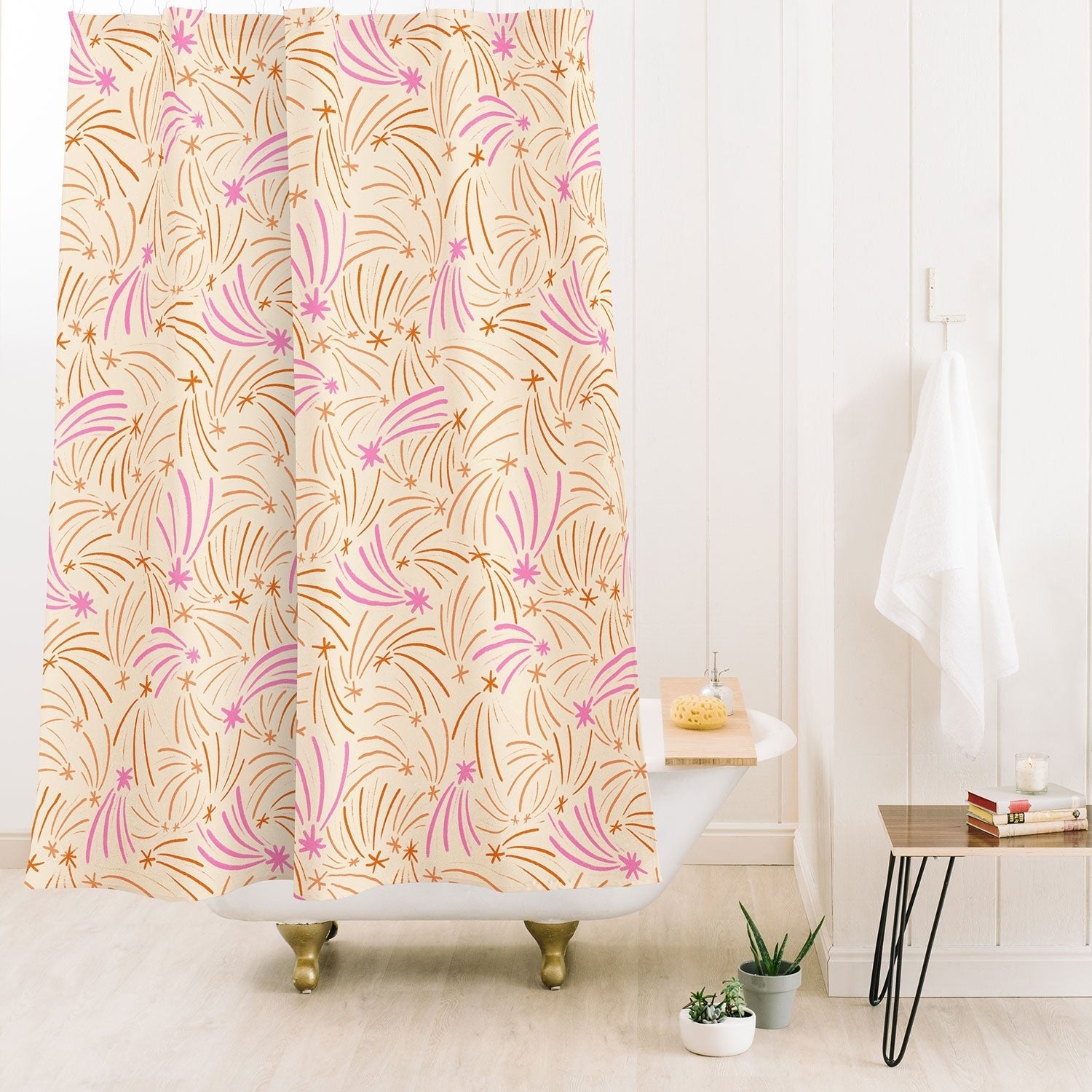 Little Om Pattern Shooting Stars cream Shower Curtain