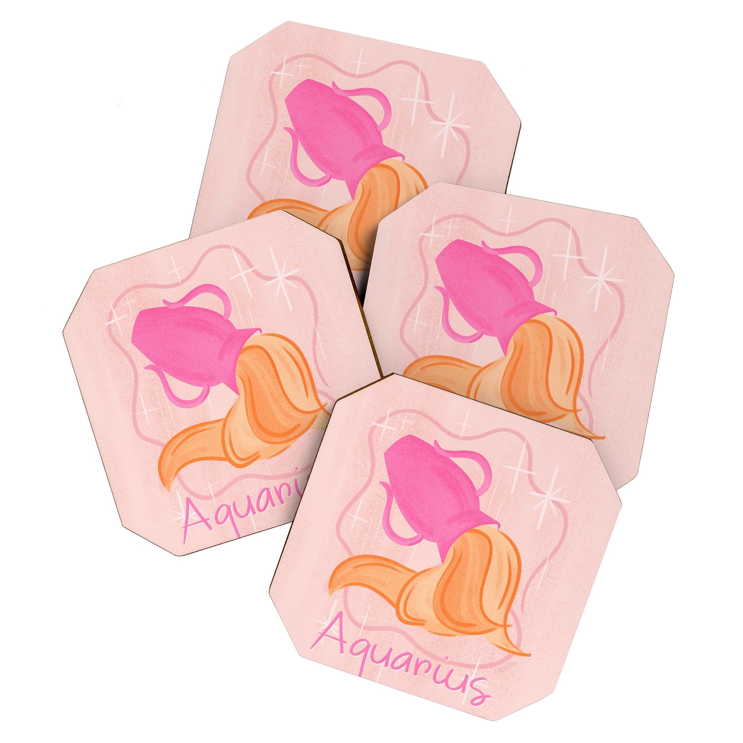Little Om Zodiac Sign Aquarius Coaster Set