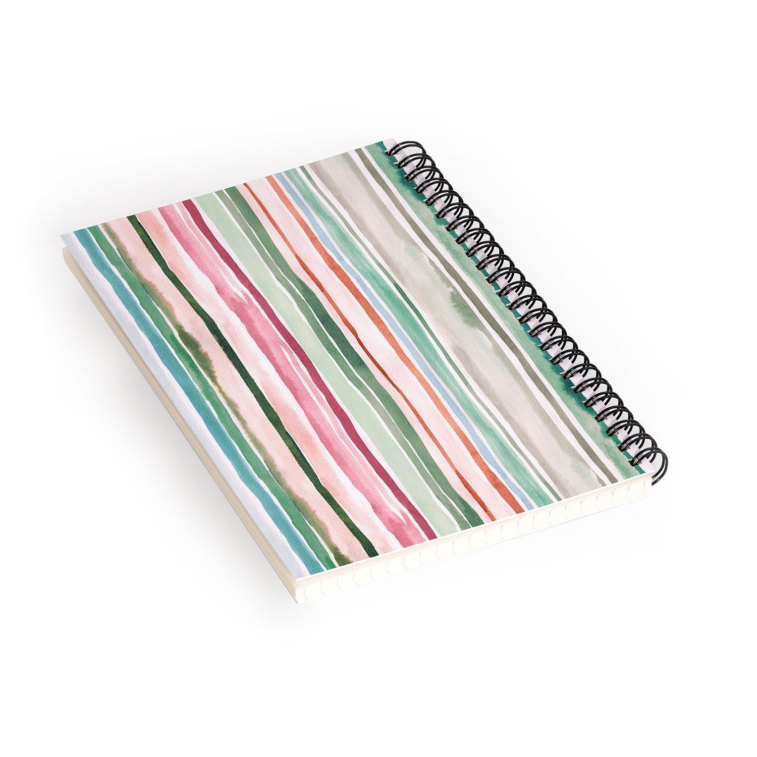 Ninola Design Botanic Retreat Watercolor Stripes Green Orange Red Spiral Notebook