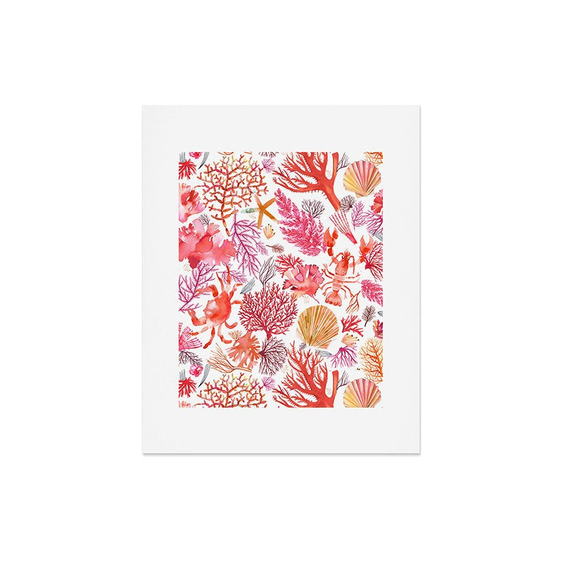 Ninola Design Botanic Retreat Coral Reef Crab Lobster Red Art Print