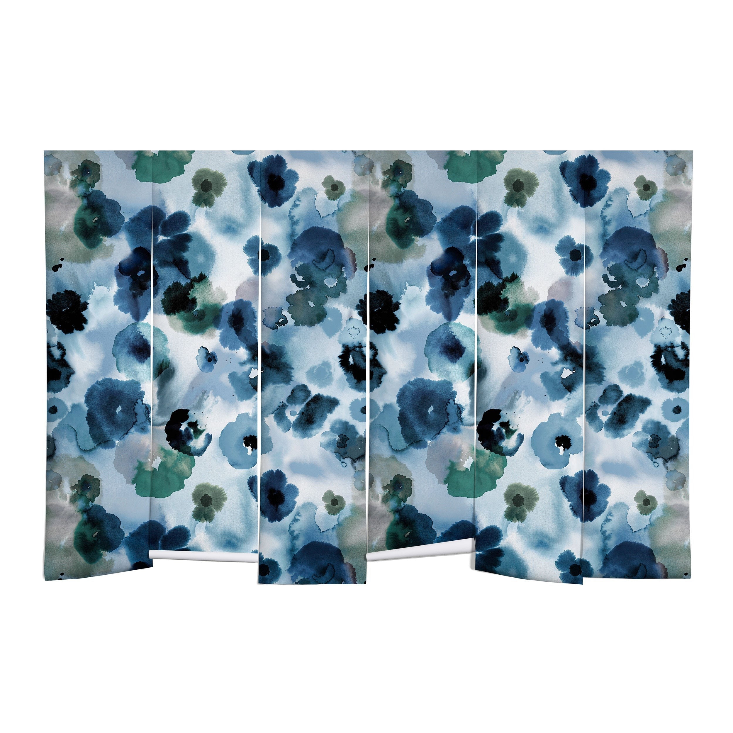 Ninola Design Botanic Retreat Ombre Abstract Watercolor Flowers Blue Navy Wall Mural