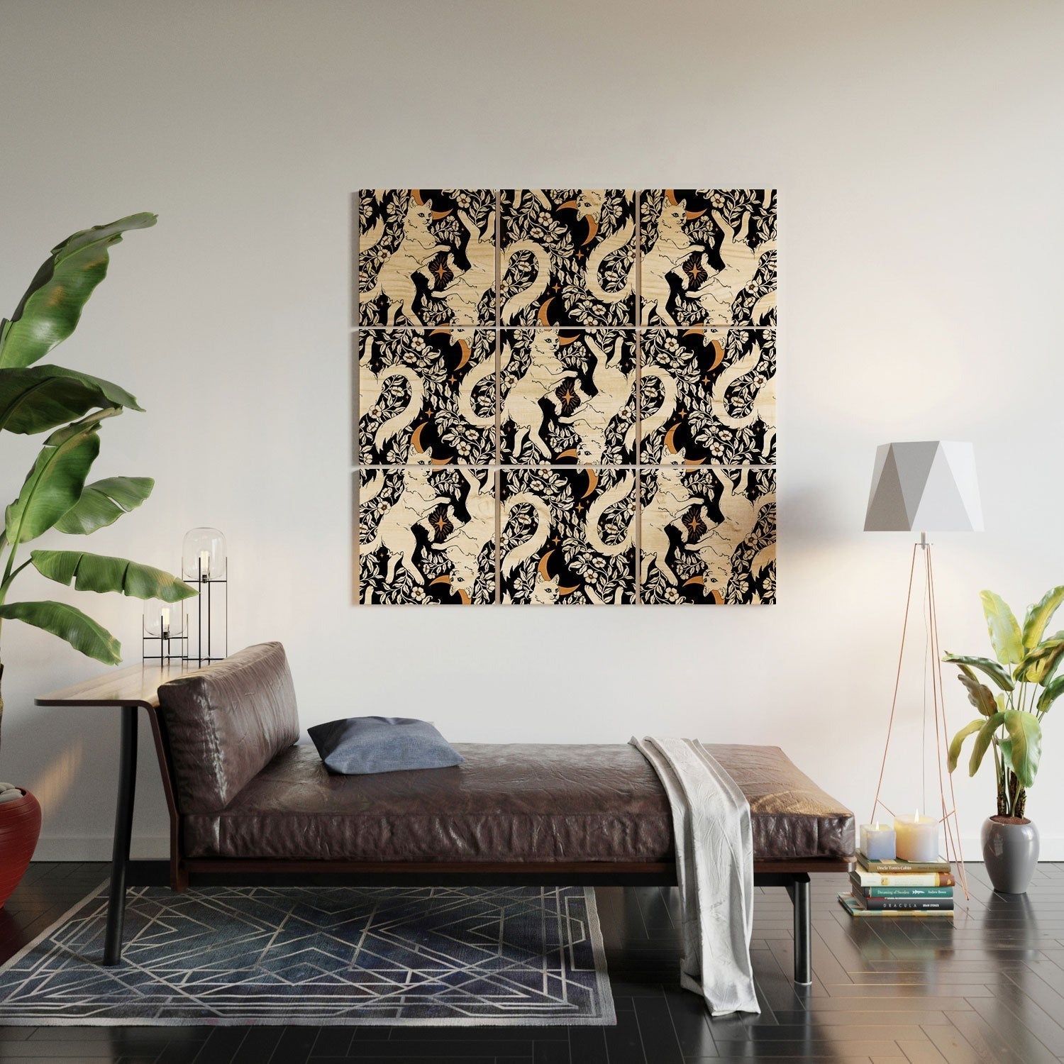 Avenie Celestial Cats Gold Wood Wall Mural