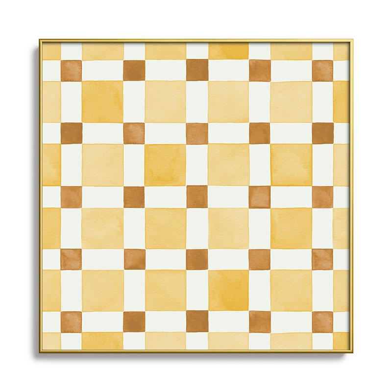 Ninola Design Everyday Artifact Checker Mosaic Tiles Geometry Yellow Square Metal Framed Art Print