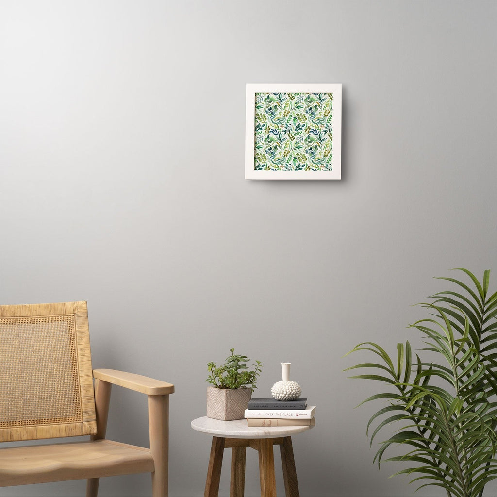 Ninola Design Botanic Retreat Loose Botanical Leaves Watercolor Green Framed Wall Art