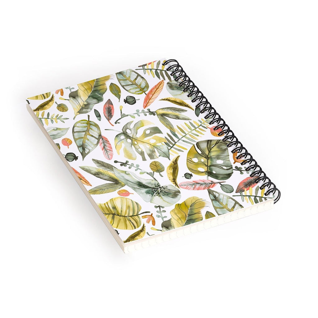 Ninola Design Botanic Retreat Tropical Jungle Leaves Botanical Green Orange Spiral Notebook