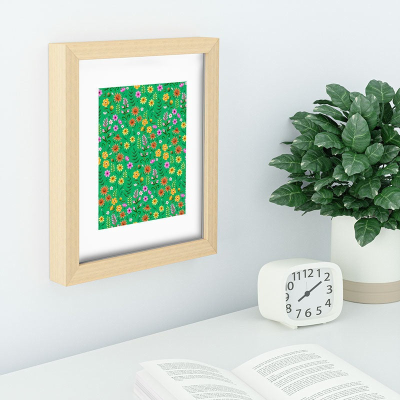 Pimlada Phuapradit Ditsy Spring Floral Green Recessed Framing Rectangle