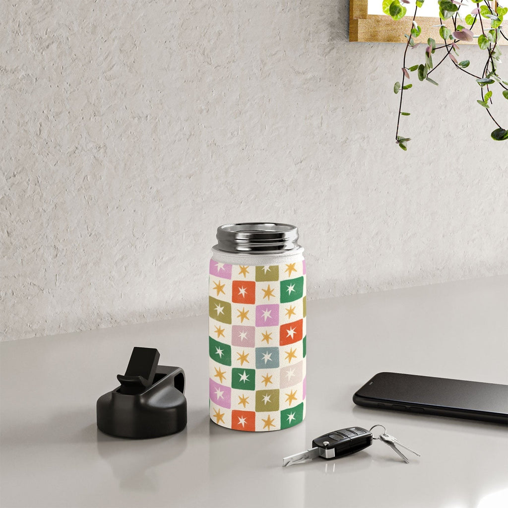 LouBruzzoni Retro Star Block Pattern Water Bottle