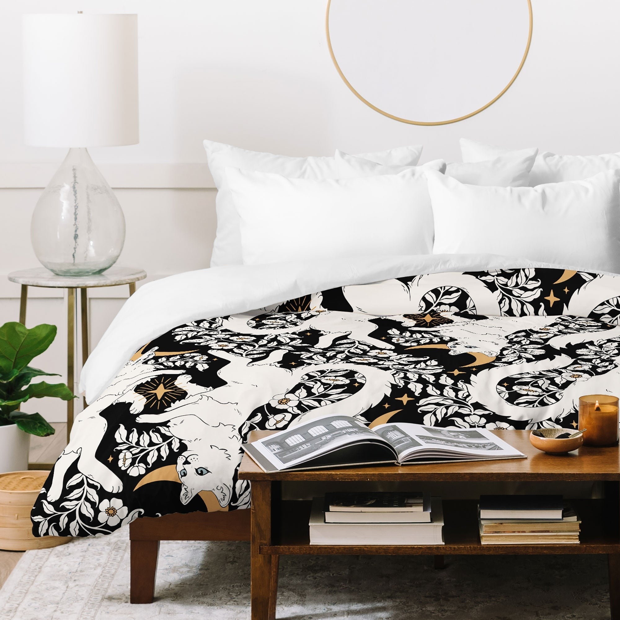 Avenie Celestial Cats Gold Duvet Cover