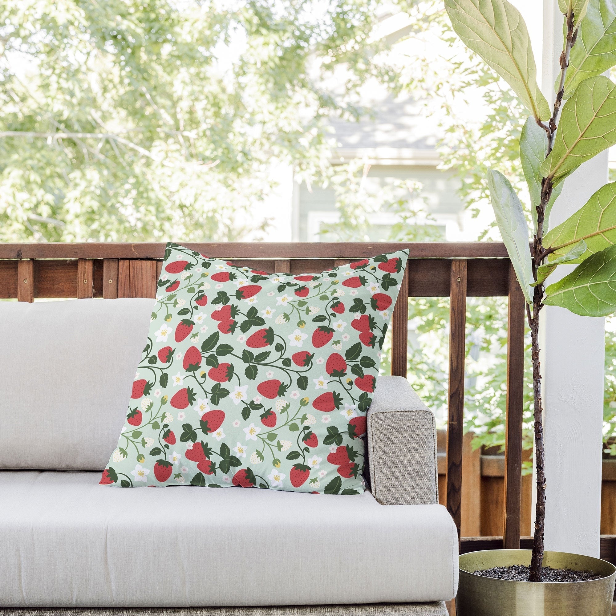 Design by Spark Strawberry Florals Fields Outdoor Throw Pillow