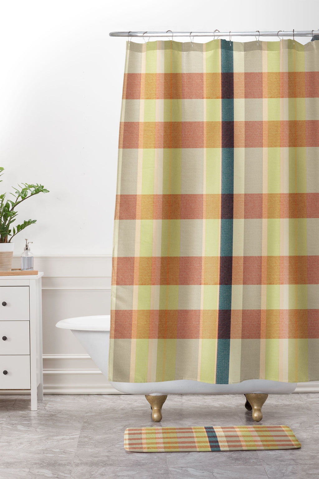 Marta Barragan Camarasa Retro Picnic Plaid Warm Tones Memory Foam Bath Mat