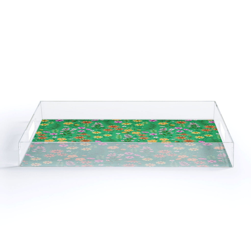 Pimlada Phuapradit Ditsy Spring Floral Green Acrylic Tray