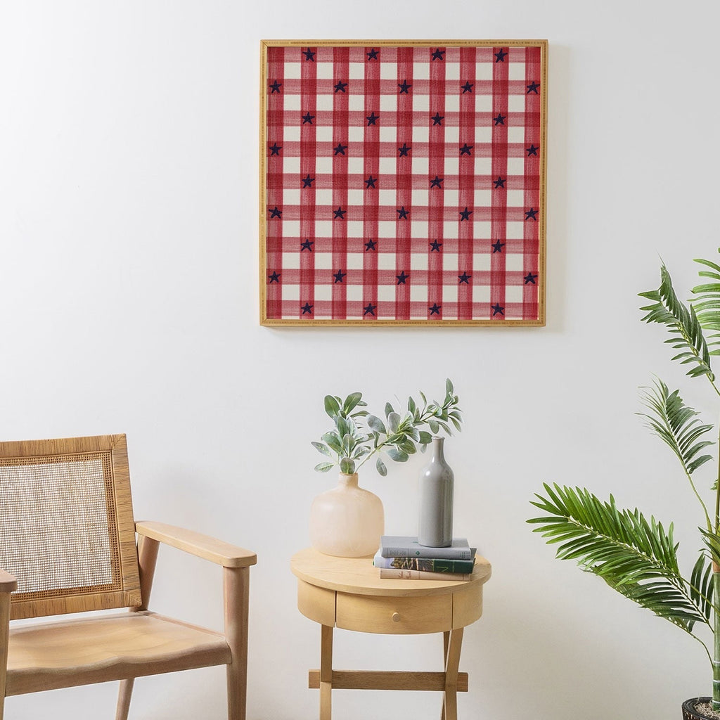 DENY Designs Red Gingham plus Stars Framed Wall Art