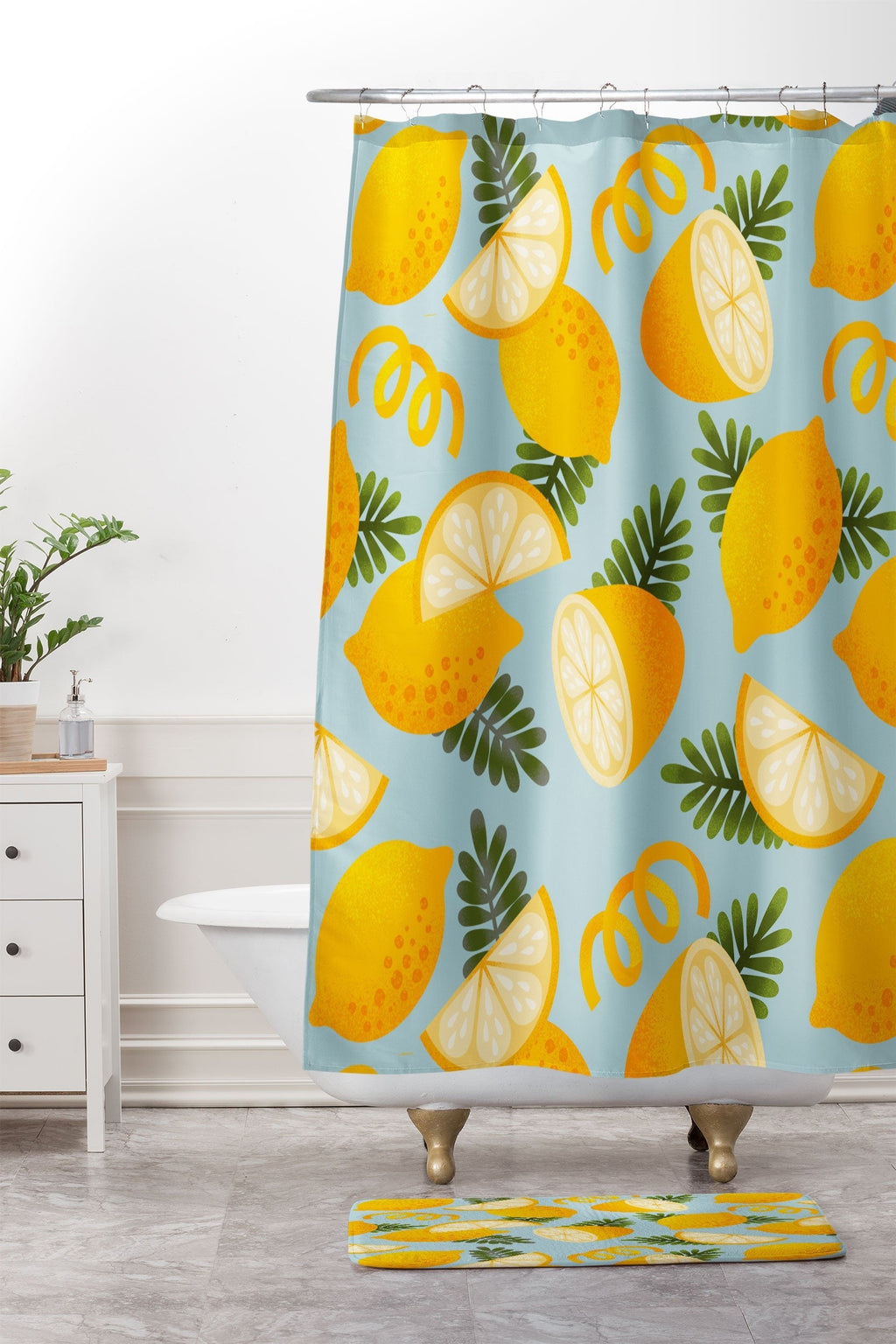 Jessica Molina Lemon Pattern on Sky Blue Memory Foam Bath Mat