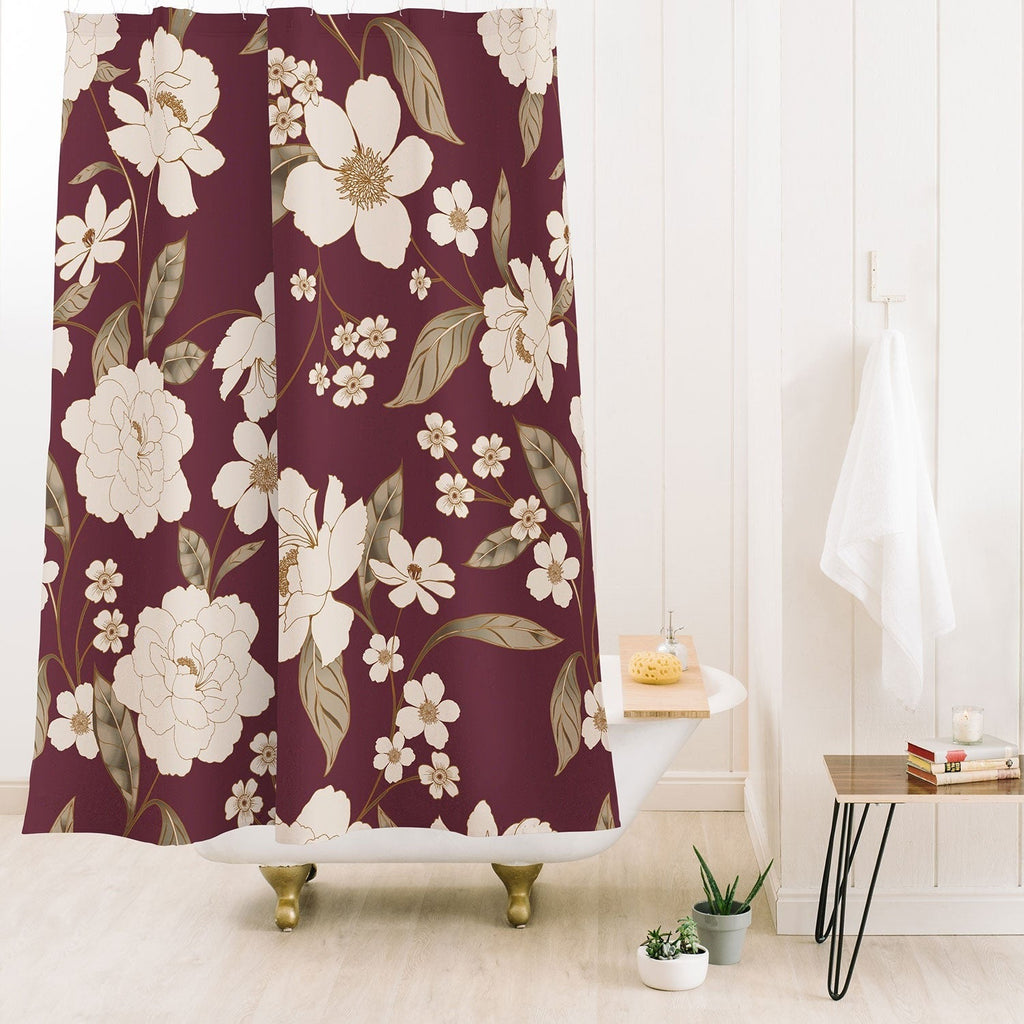 Gabriela Fuente Burgundy Floral Roberta Shower Curtain