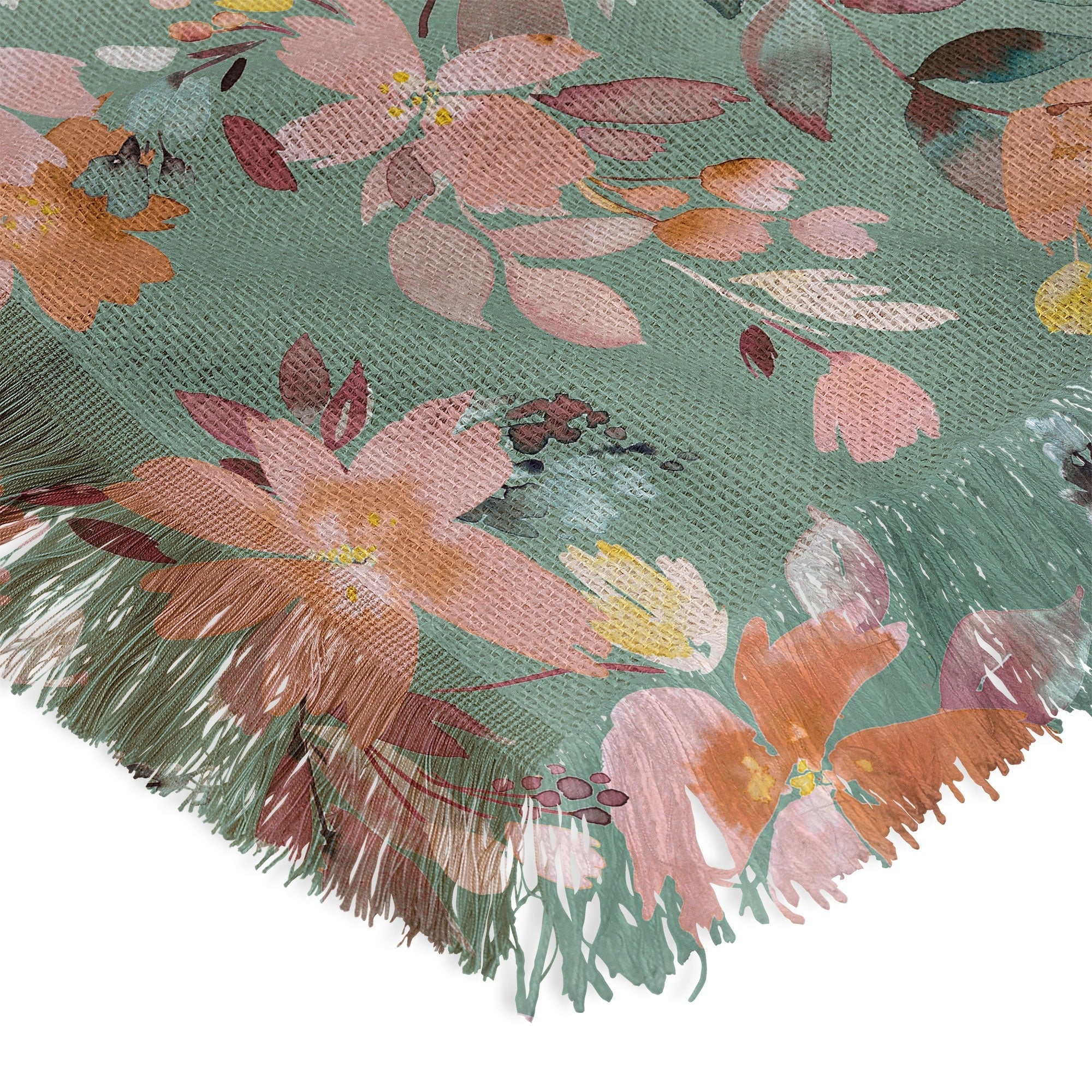 Ninola Design Botanic Retreat Floral Oleander Whimsical Teal Green Throw Blanket