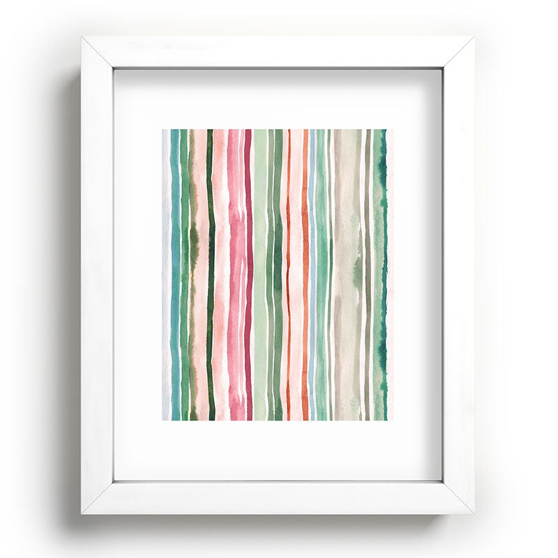 Ninola Design Botanic Retreat Watercolor Stripes Green Orange Red Recessed Framing Rectangle